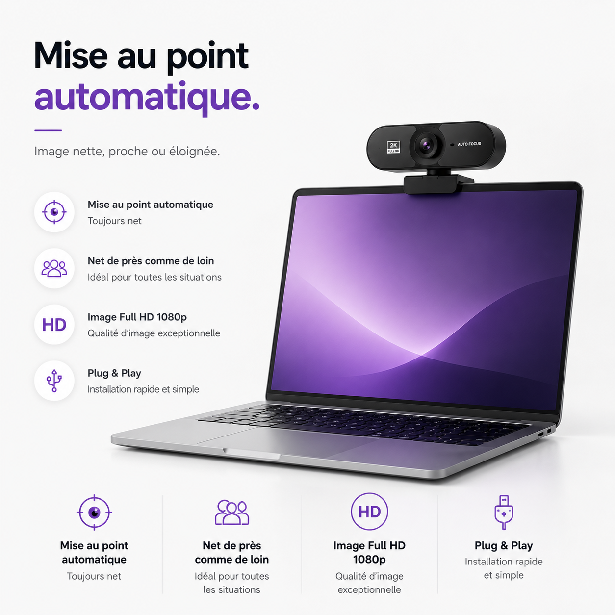 PulseCam 4K Webcam HD avec micro intégré
