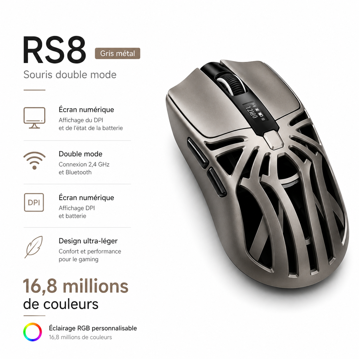 ShadowMouse RGB Souris Sans-Fil 12000 DPI