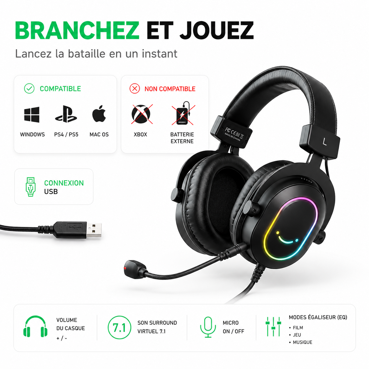Nebula X7 Casque Gaming Surround RGB