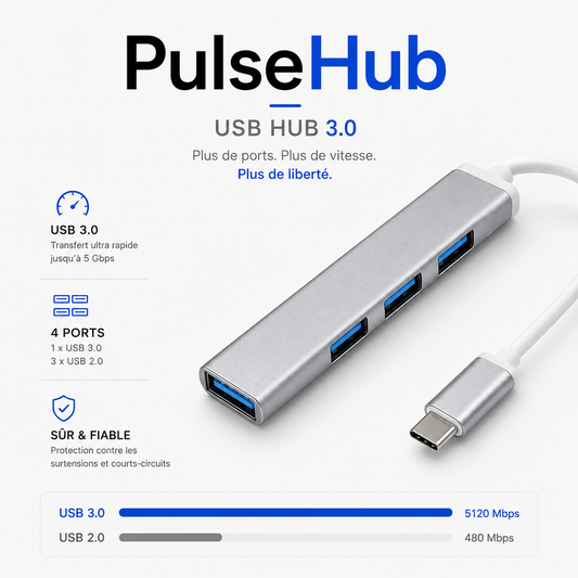 PulseHub 4 ports USB 3.0 haute vitesse