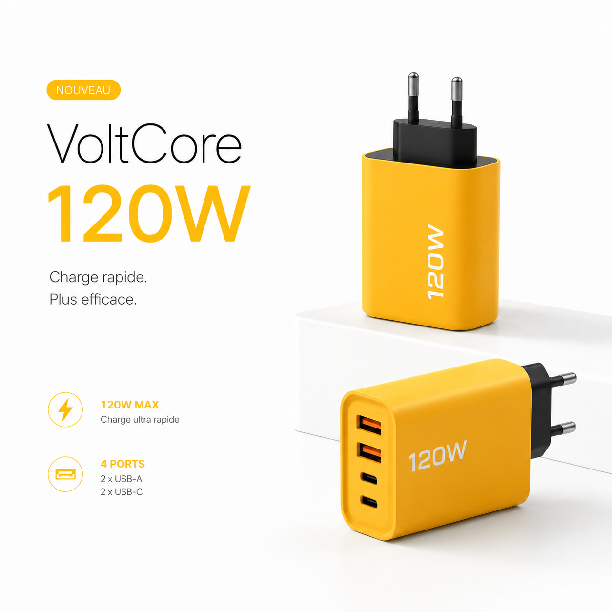 VoltCore 120 Chargeur rapide USB-C 4 ports