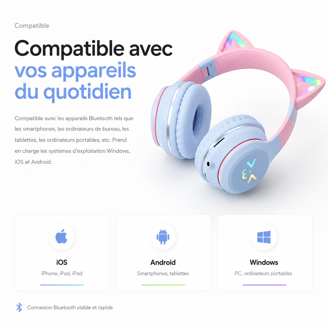 NekoSound RGB Casque Gaming Oreilles de Chat