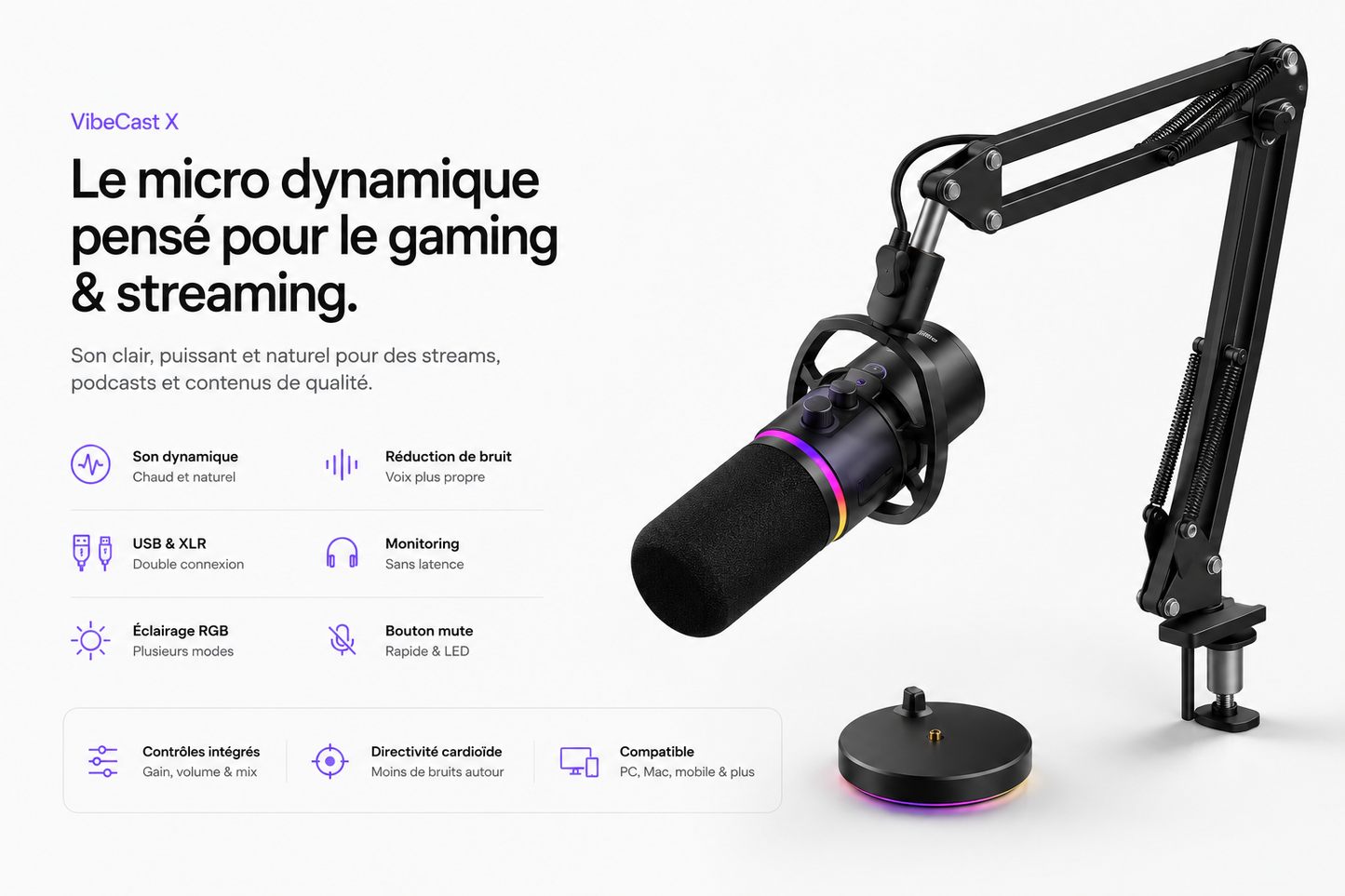VibeCast X Micro dynamique RGB Gaming