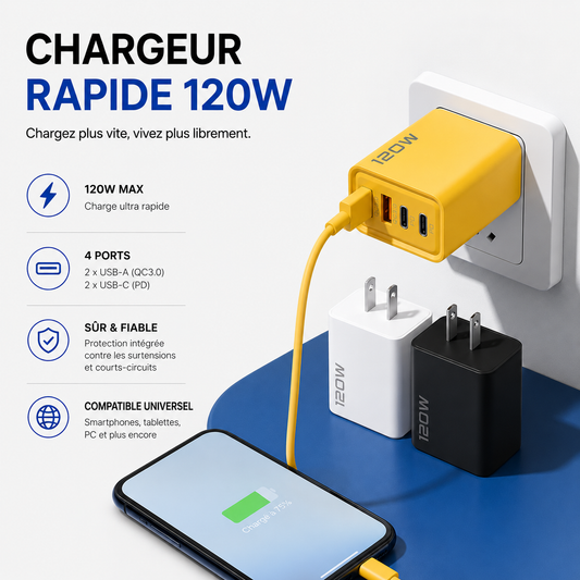VoltCore 120 Chargeur rapide USB-C 4 ports