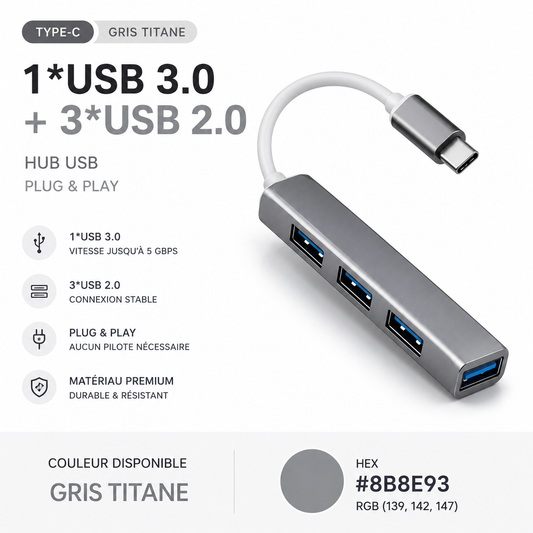 PulseHub 4 ports USB 3.0 haute vitesse