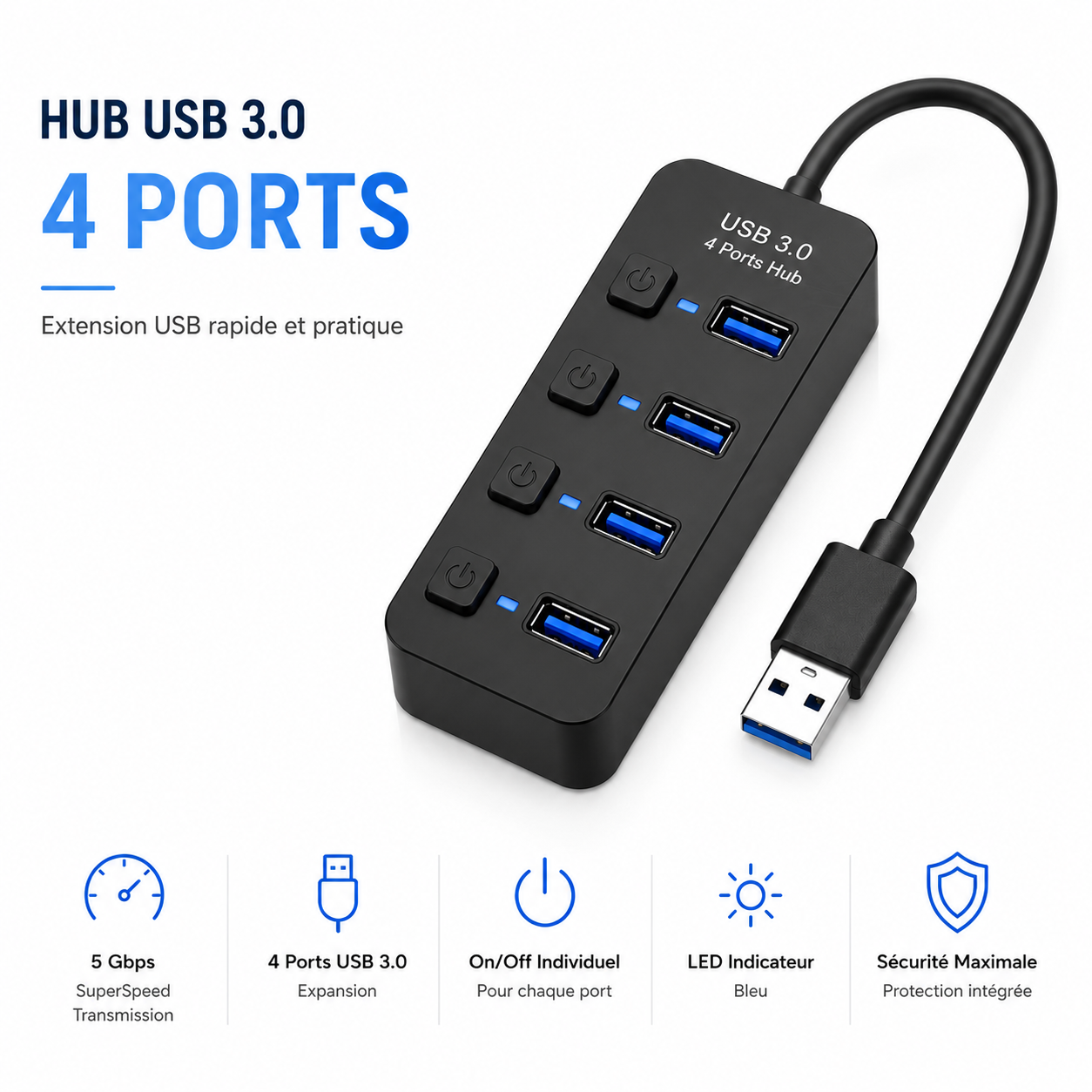 ZeHub Switch Hub USB multiports avec interrupteurs