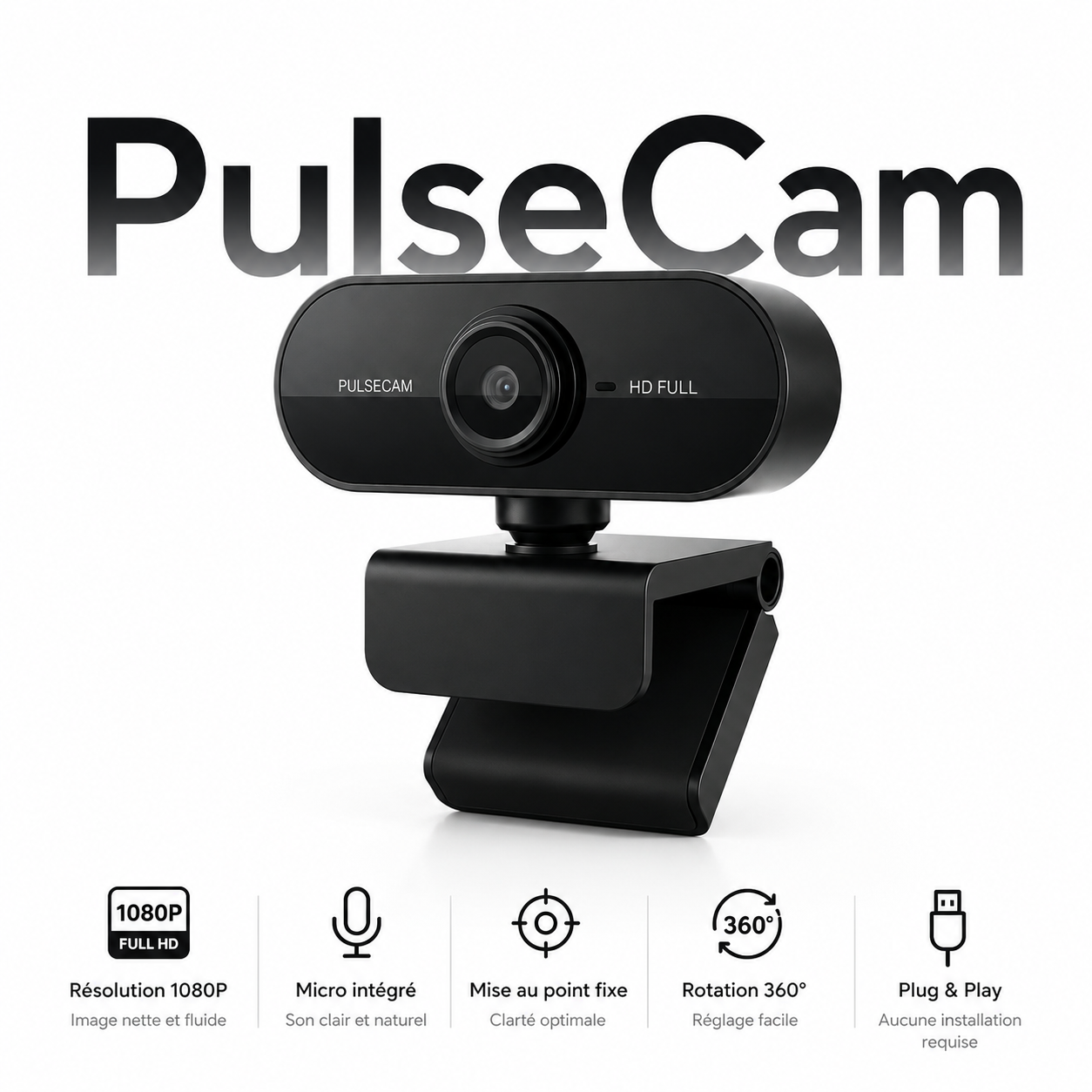 PulseCam 4K Webcam HD avec micro intégré