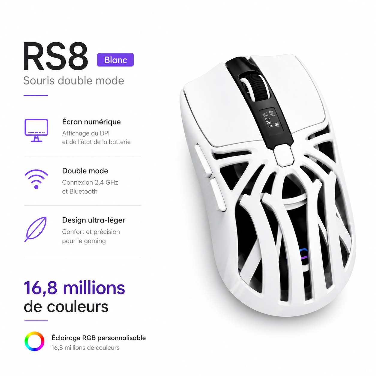 ShadowMouse RGB  Souris Sans-Fil 12000 DPI