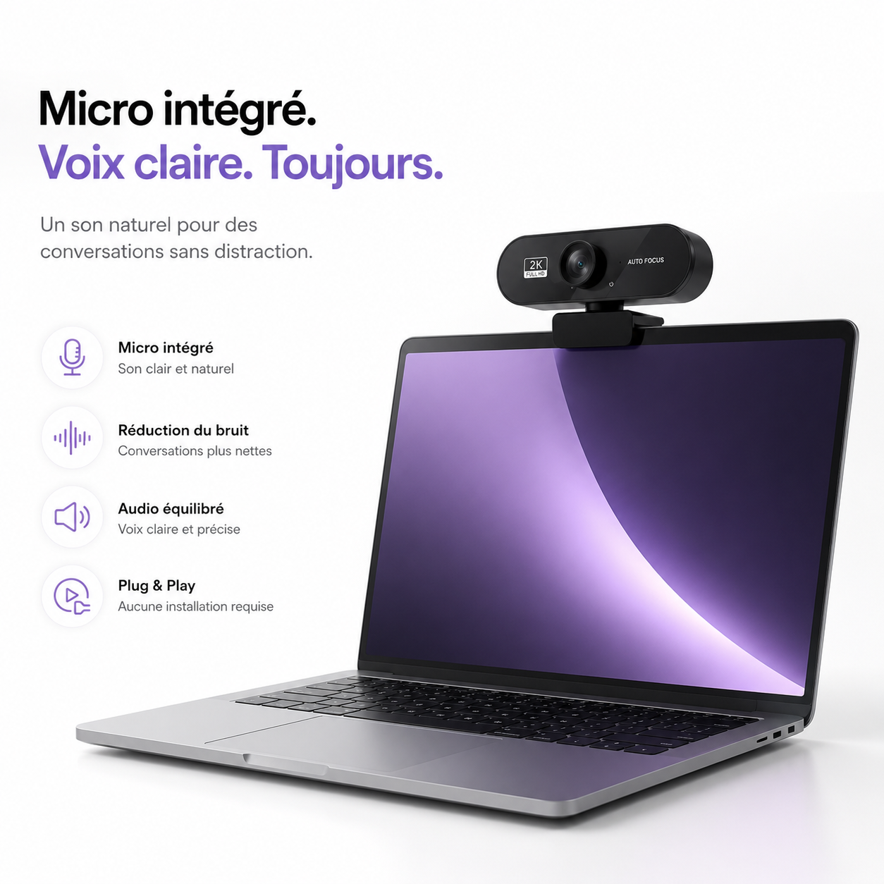 PulseCam 4K Webcam HD avec micro intégré