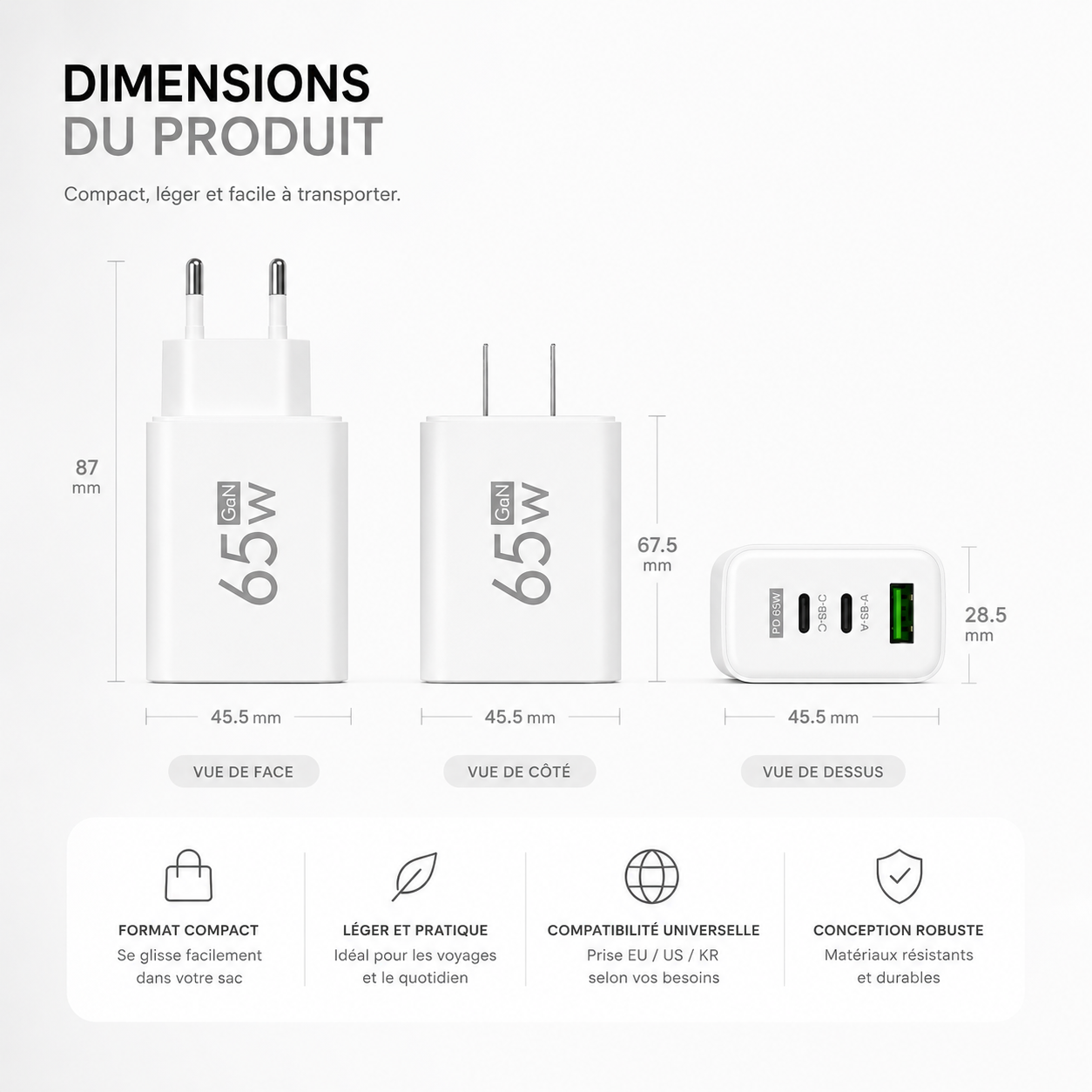 NexaCharge Pro Adaptateur USB-C PD 65W