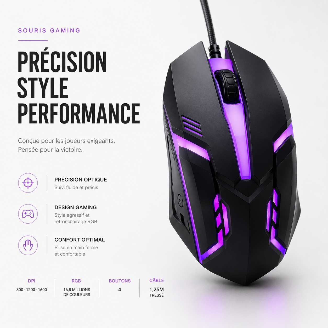 VortexMouse USB Souris Filaire 1600 DPI