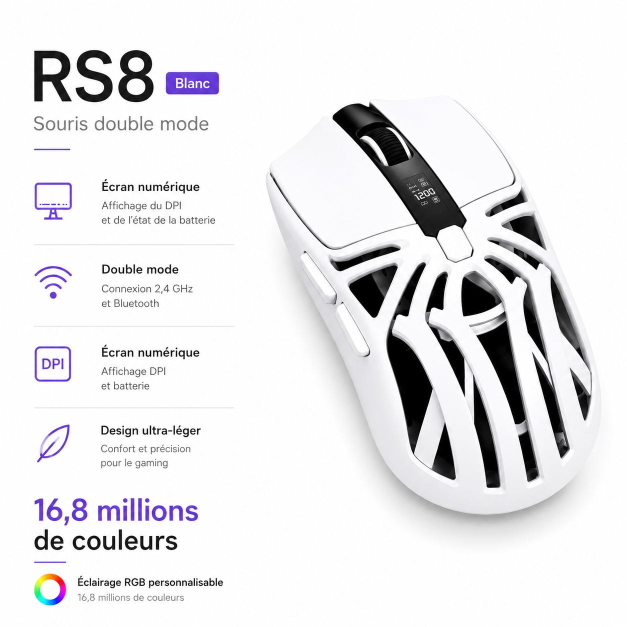 ShadowMouse RGB  Souris Sans-Fil 12000 DPI