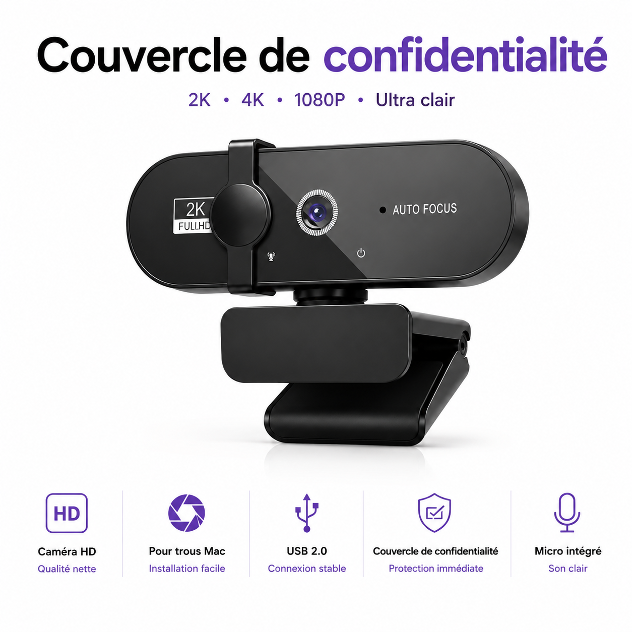 PulseCam 4K Webcam HD avec micro intégré