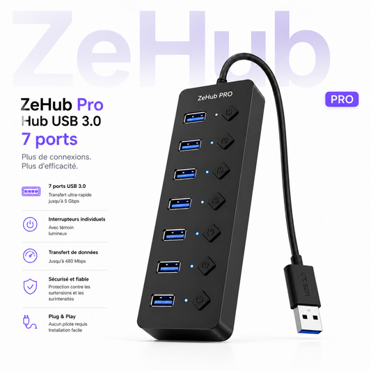 ZeHub Switch Hub USB multiports avec interrupteurs