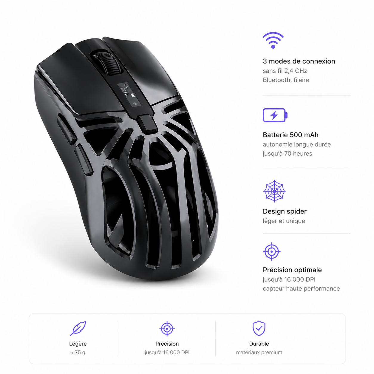ShadowMouse RGB  Souris Sans-Fil 12000 DPI